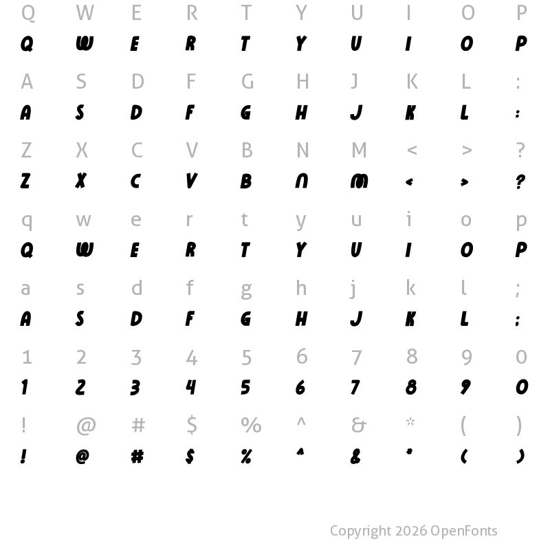 Character Map of Rose Minie Bold Italic