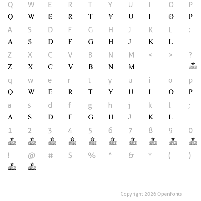 Character Map of ROSEMARRYE PERSONAL USE Regular