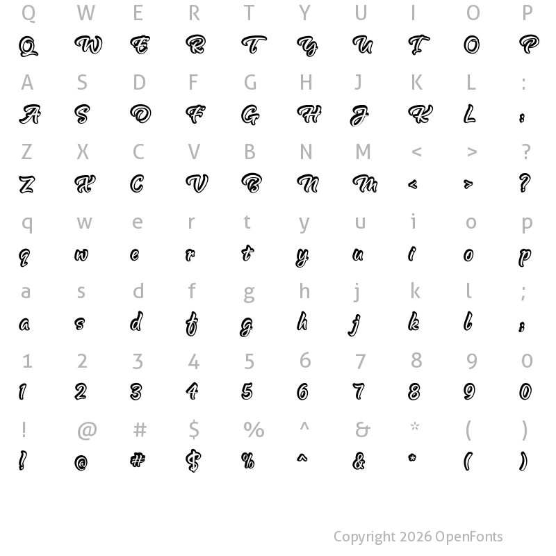 Character Map of Rosttel Shadow Regular