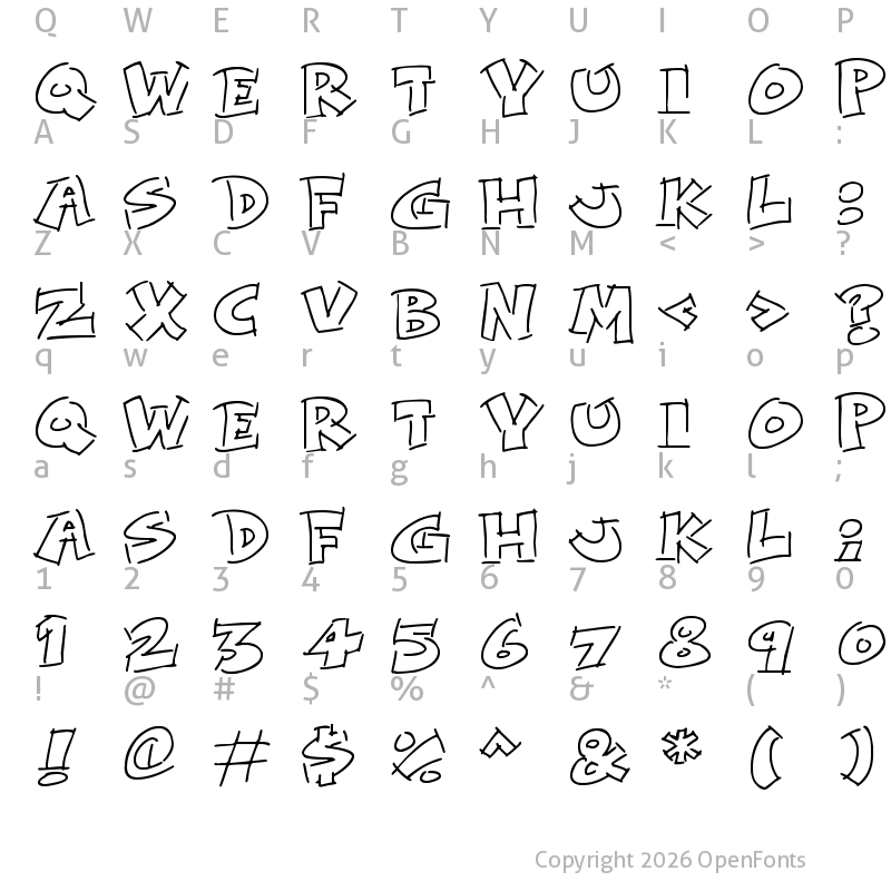 Character Map of Rough Comic Outlines Regular