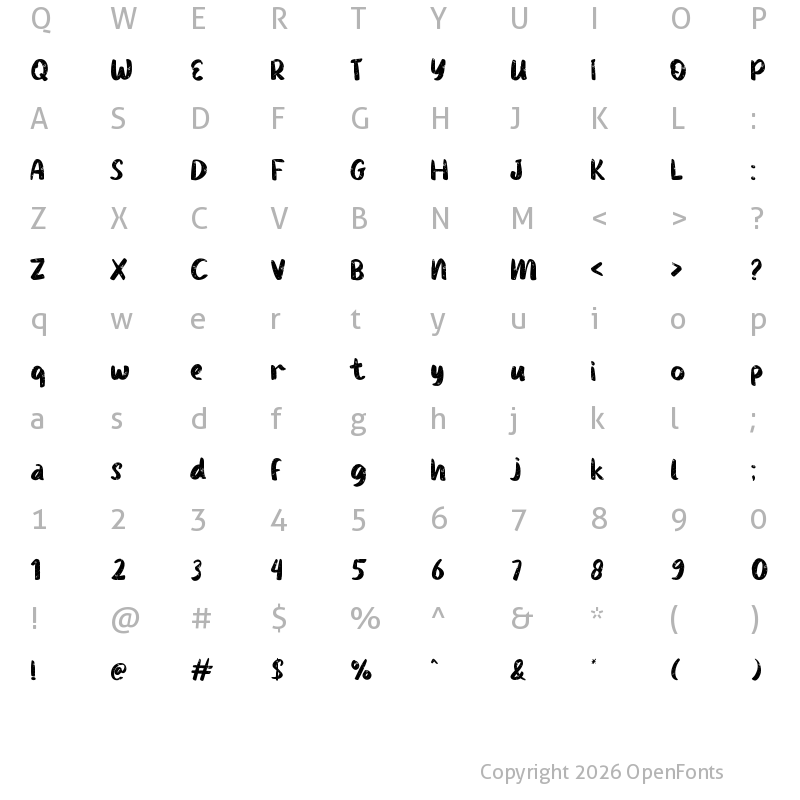 Character Map of Rougnie Brush Regular