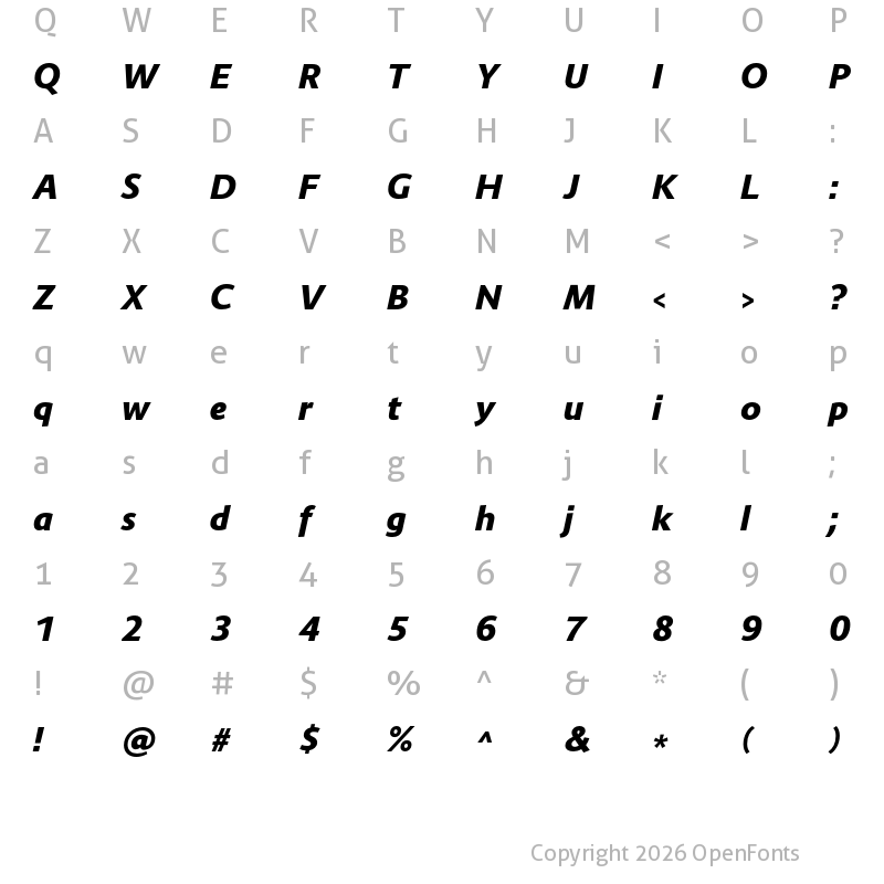 Character Map of Route 159 Heavy Italic