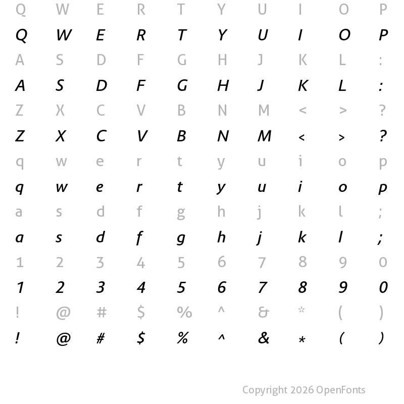 Character Map of Route 159 SemiBold Italic