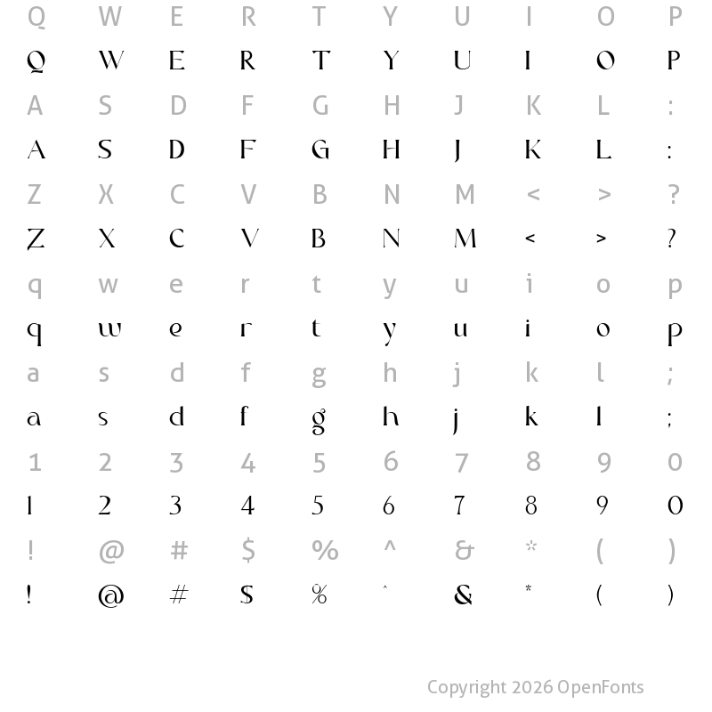 Character Map of Royal Glamour Regular