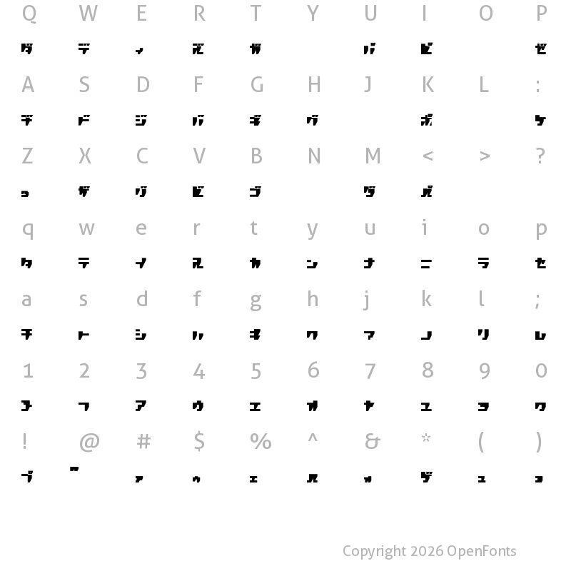 Character Map of R.P.G. KATAKANA Regular