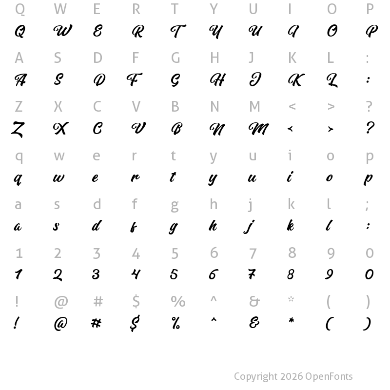 Character Map of Rubellion Script FREE Personal Regular