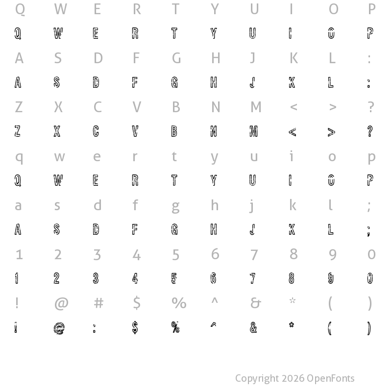 Character Map of Rueckwarzsalto Regular