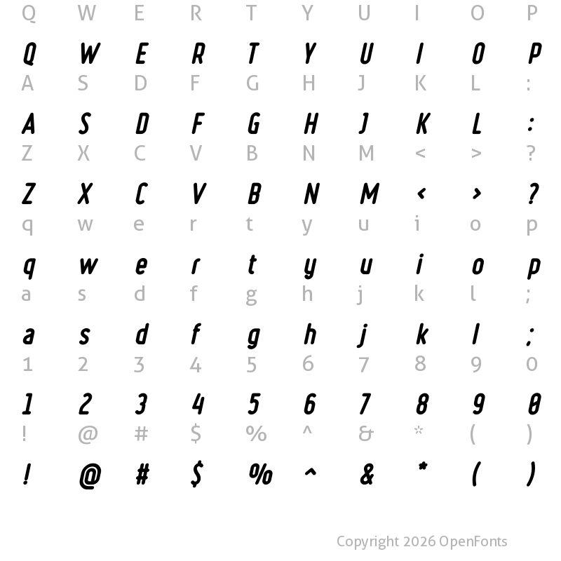 Character Map of Ruler Heavy Italic