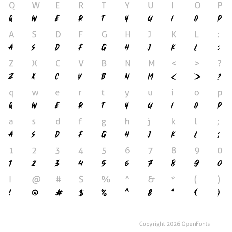 Character Map of RUSTY ATTACK DEMO Regular