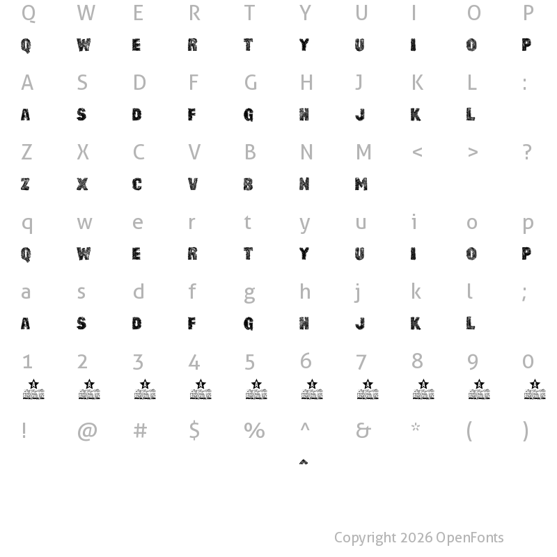 Character Map of RUSTY CAGE PERSONAL USE Regular