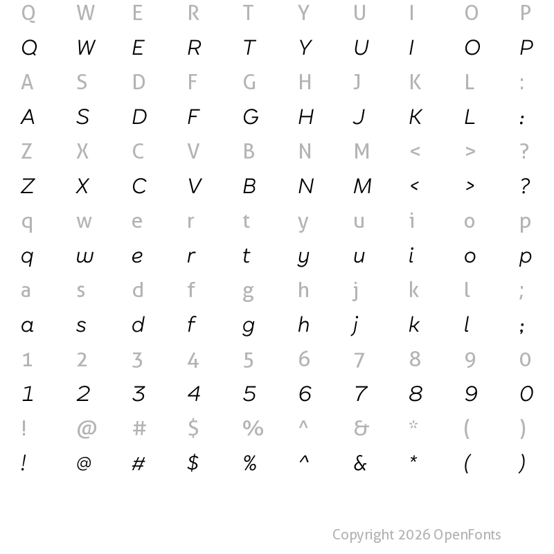 Character Map of RWE Sans Web Italic