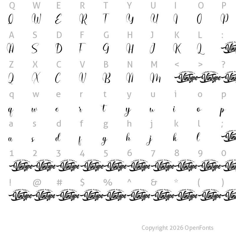 Character Map of Sabrina Month Demo Regular