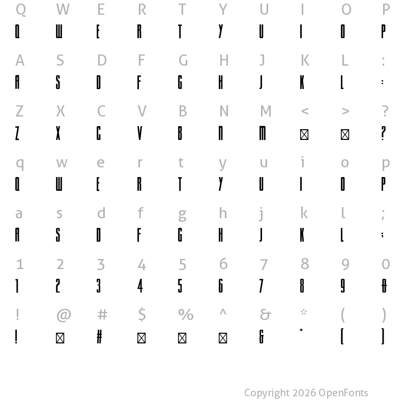 Character Map of Sacco SemiBold Condensed