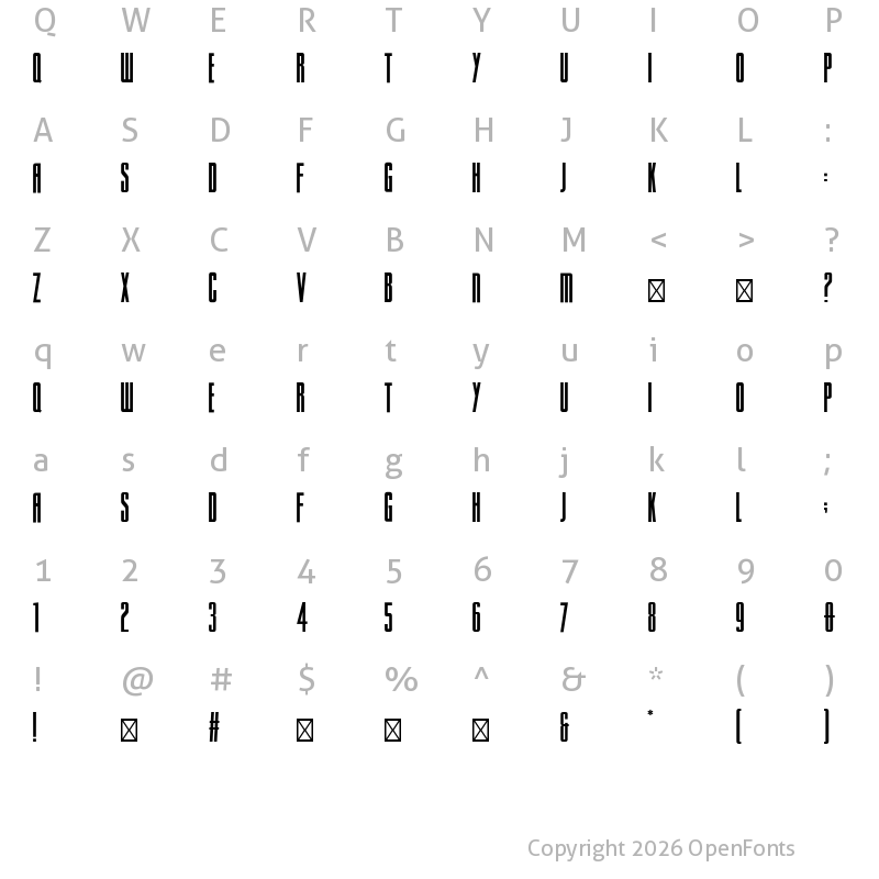 Character Map of Sacco SemiBold ExtraCondensed
