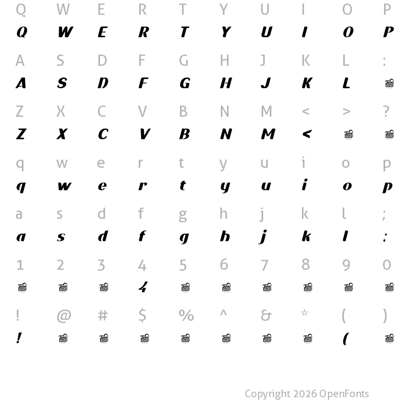 Character Map of Sadigu Black Slanted