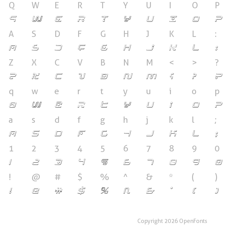 Character Map of Sagan Outline Italic Italic