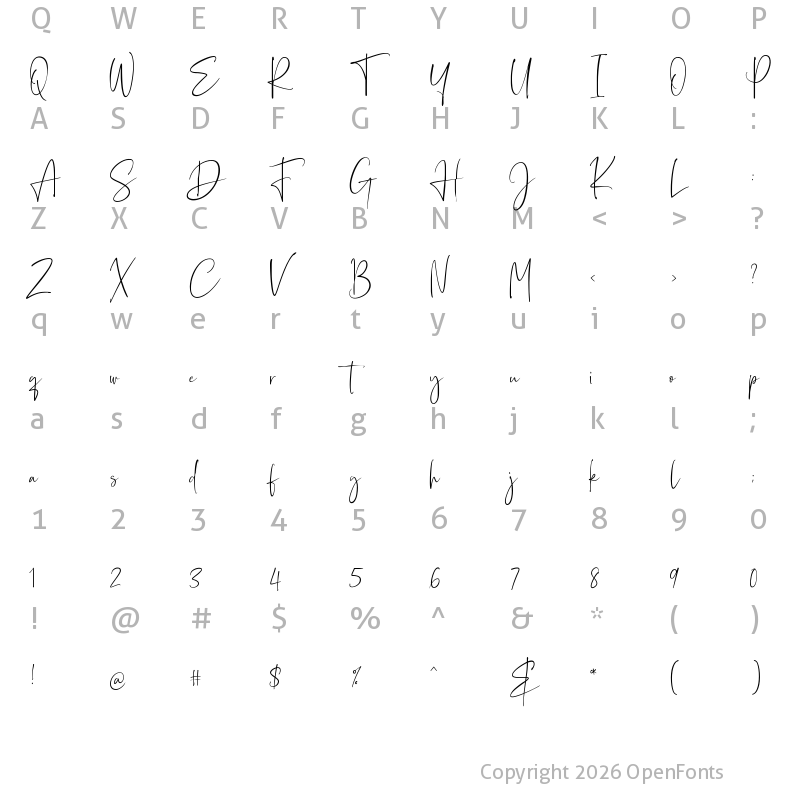 Character Map of Sagitarius Signature Font Regular