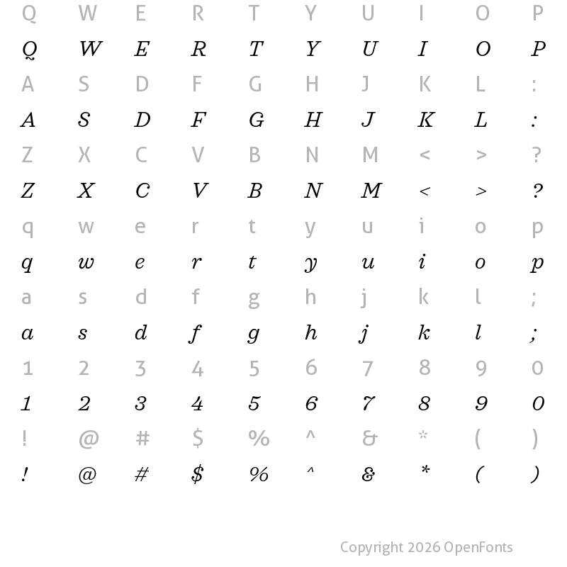 Character Map of Sagona Italic