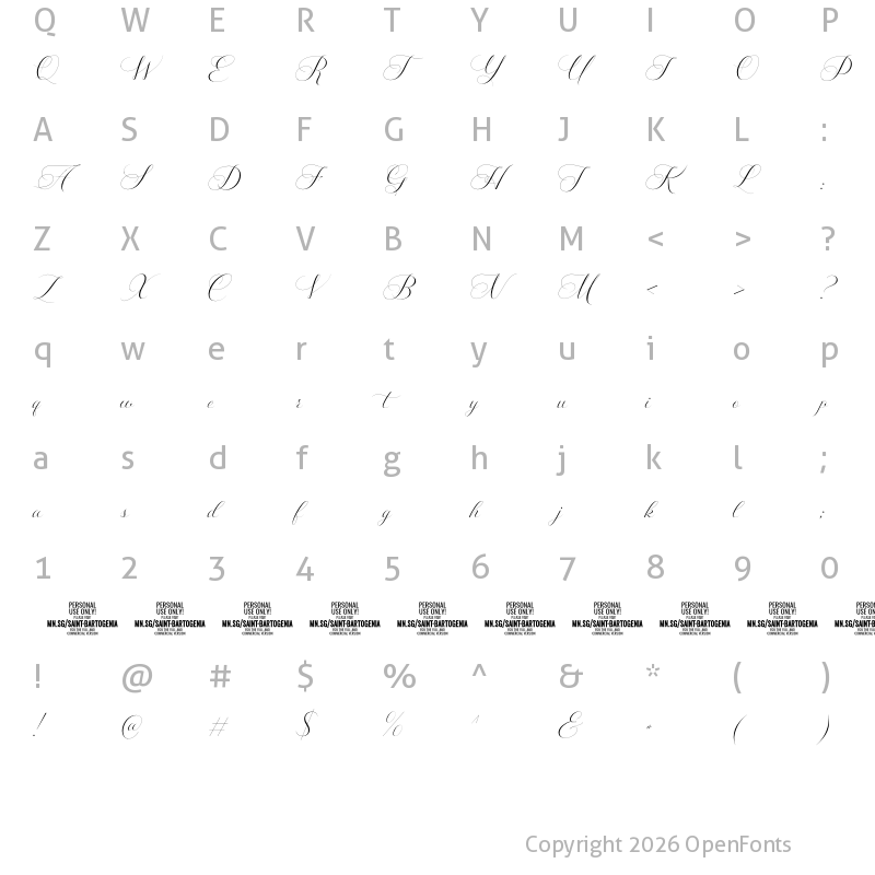 Character Map of Saint Bartogenia PERSONAL USE Regular