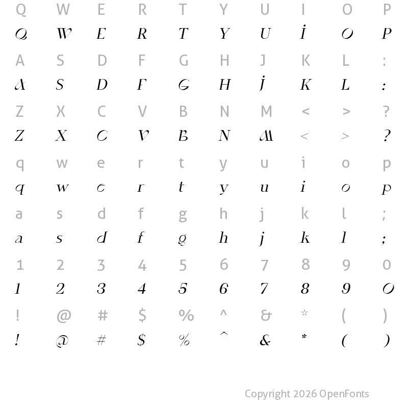 Character Map of Saint Monica Italic