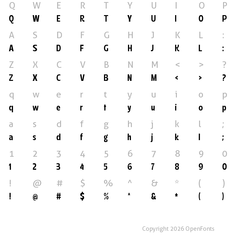 Character Map of Saint Regus Semi Bold Condensed