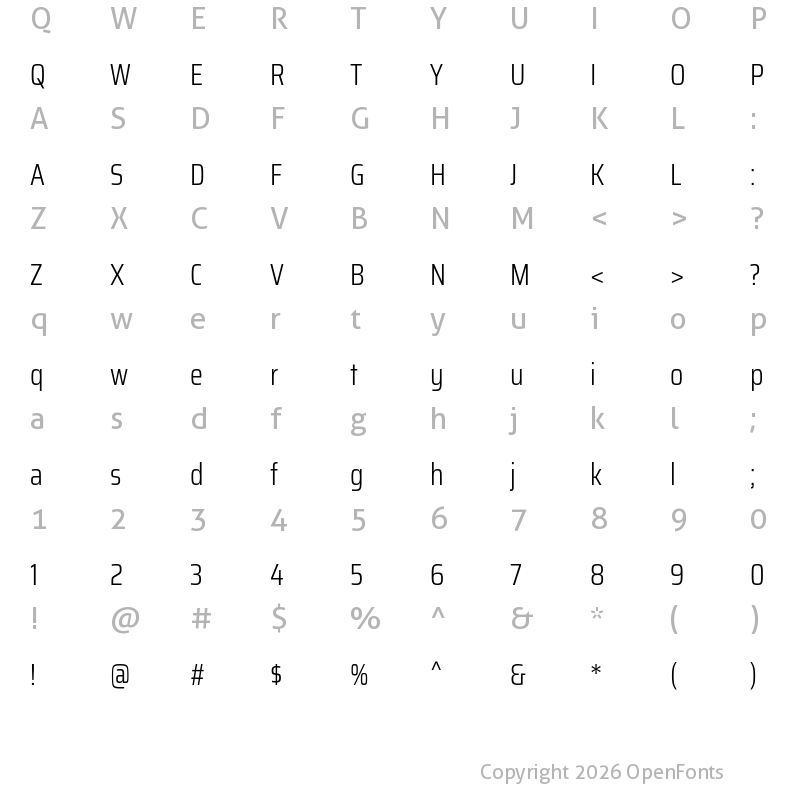 Character Map of Saira Condensed Light
