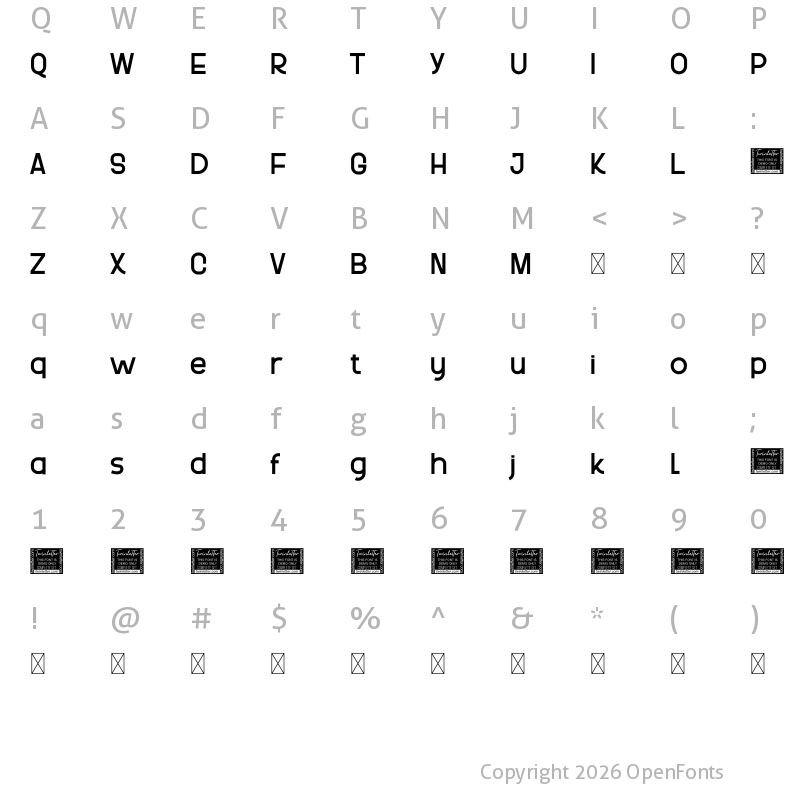 Character Map of Sajola Reg Personal Use