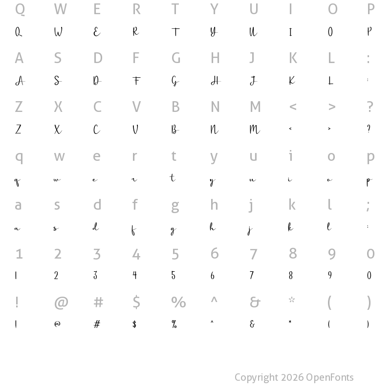 Character Map of Sakura Regular