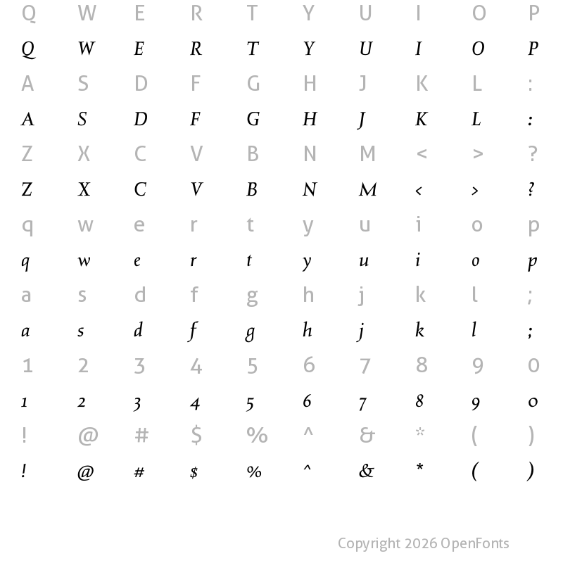 Character Map of Salden Italic