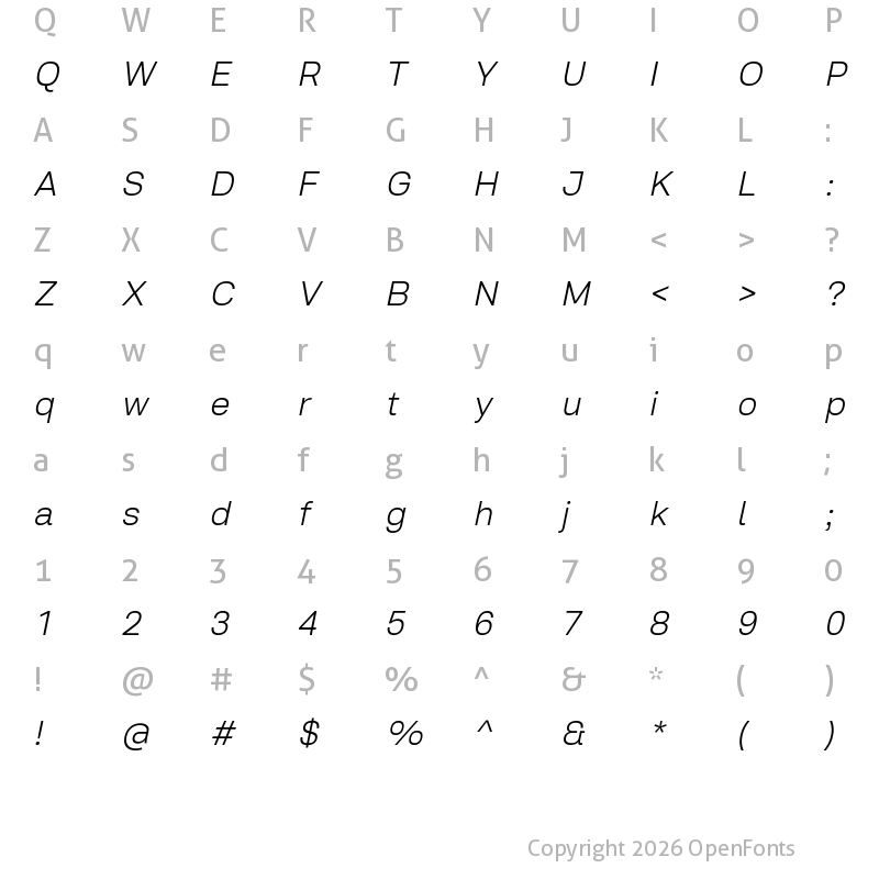 Character Map of Salma Alfasans Light Italic