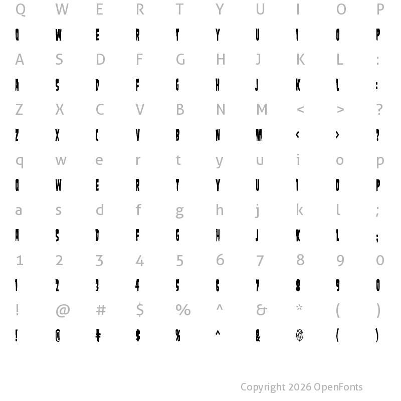 Character Map of SamdanEvilCondensed Regular