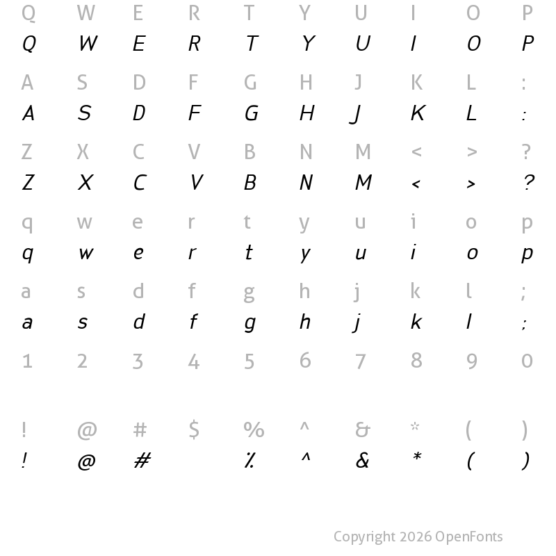 Character Map of San Frediano Italic