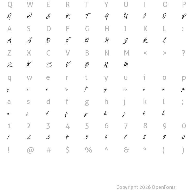 Character Map of Sandra Belhock Italic Sandra Belhock Italic