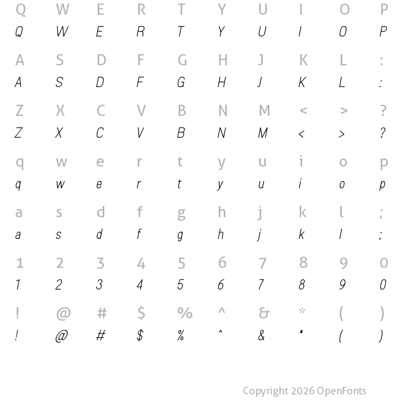 Character Map of Sanlulus Light Italic