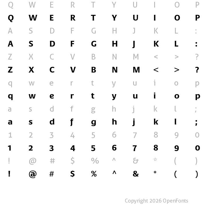 Character Map of Sanserata Bold