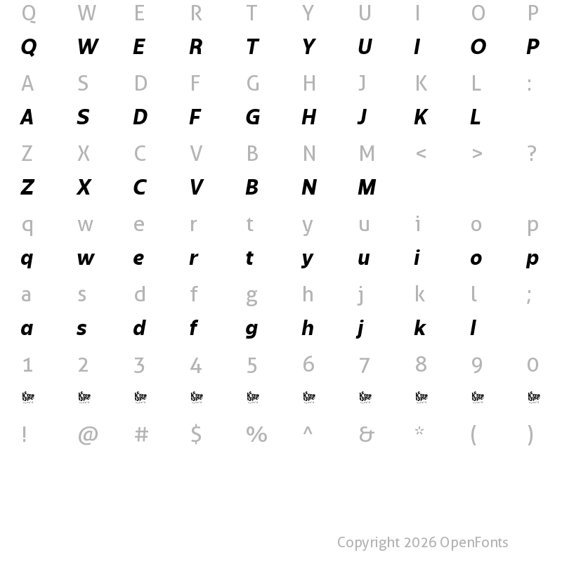 Character Map of Sanshiro Demo Bold Italic