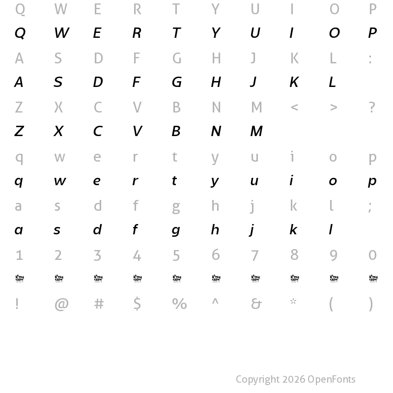 Character Map of Sanshiro Demo Medium Italic