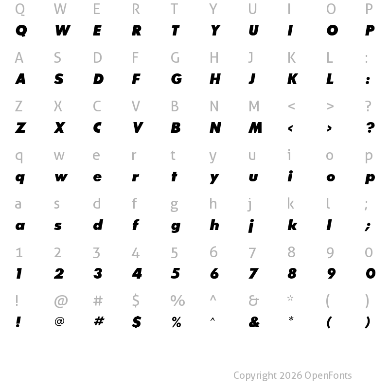 Character Map of SansSerifExbFLF Italic