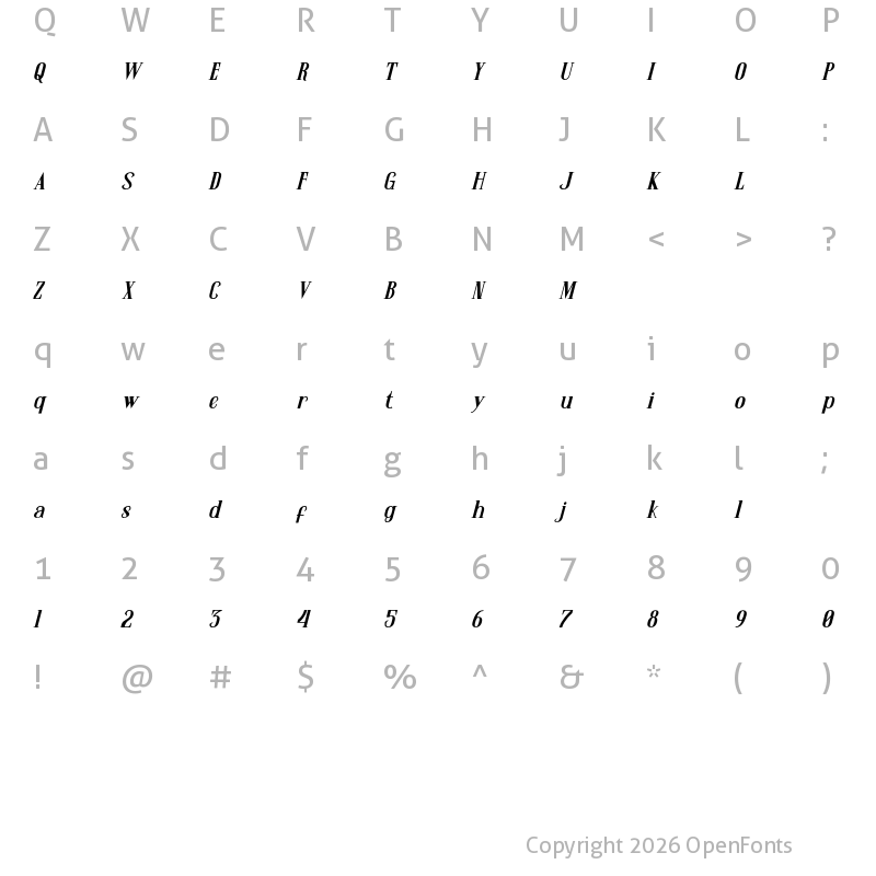 Character Map of Santhoria Demo Italic