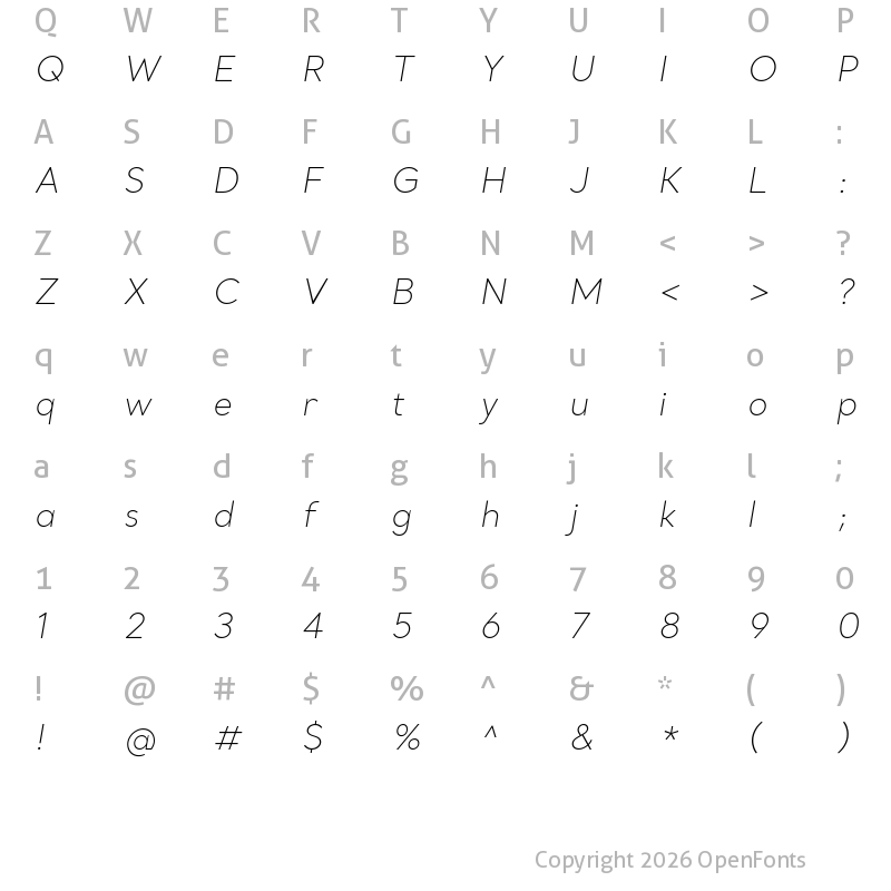 Character Map of Santral-ExtraLightItalic ?