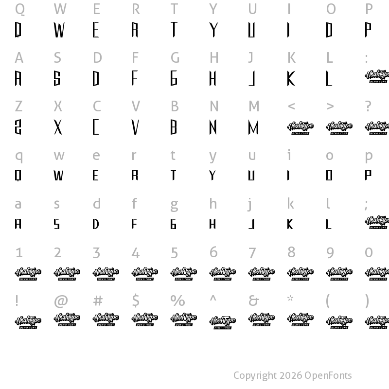 Character Map of Saradiz Demo Regular