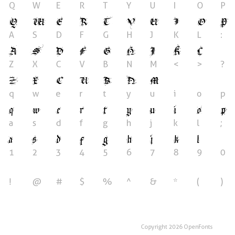Character Map of Satanas Humanum Salvator Regular