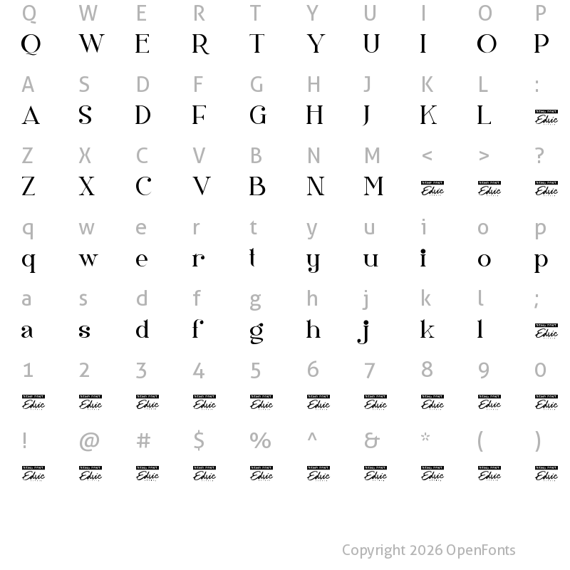 Character Map of Saturday Moon Script