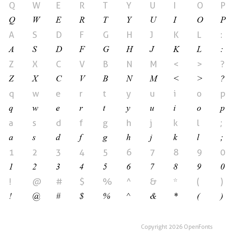 Character Map of Satya Sanskrit Italic