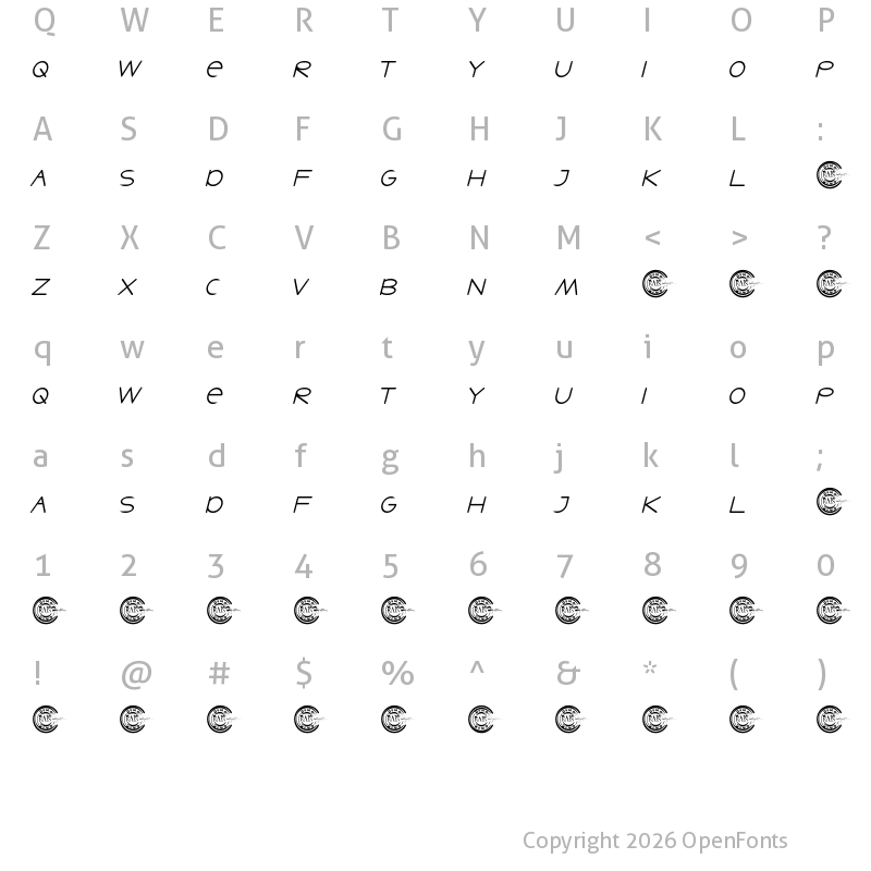 Character Map of Say Next Demo Italic