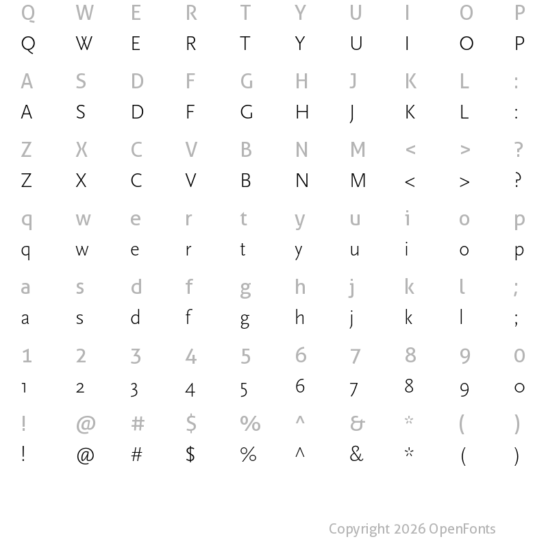 Character Map of Scala Sans Pro Light