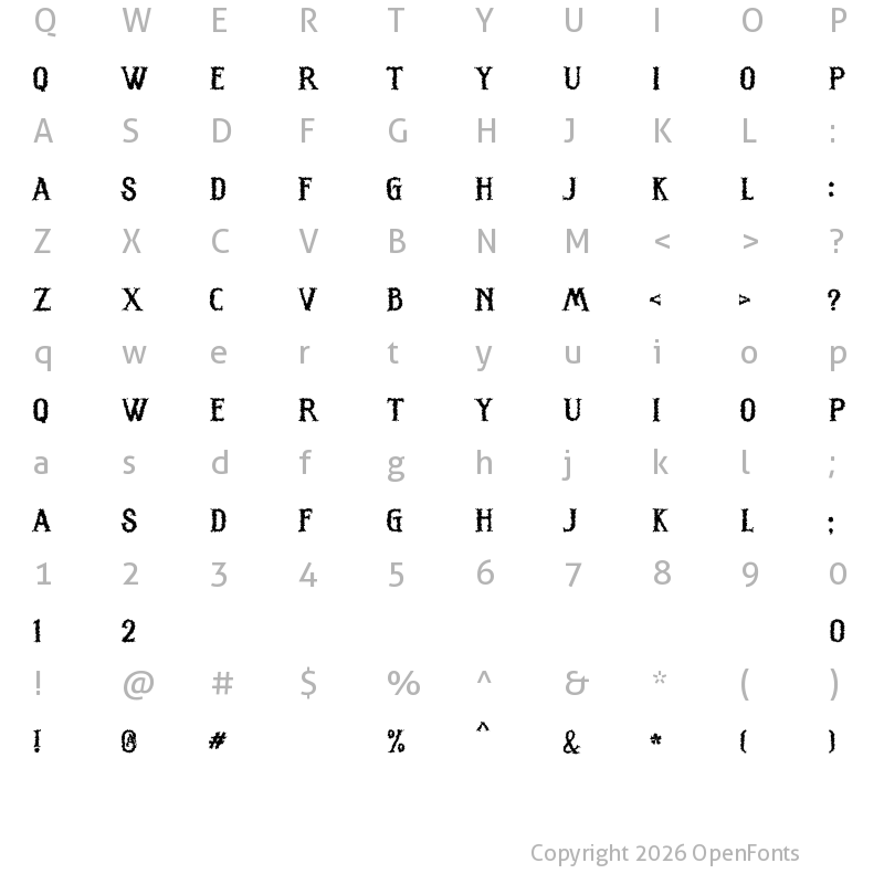 Character Map of SCARY NIGHT - Personal Use Regular