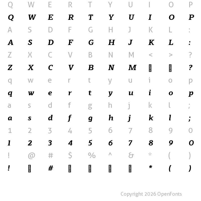 Character Map of Scharf Bold Italic