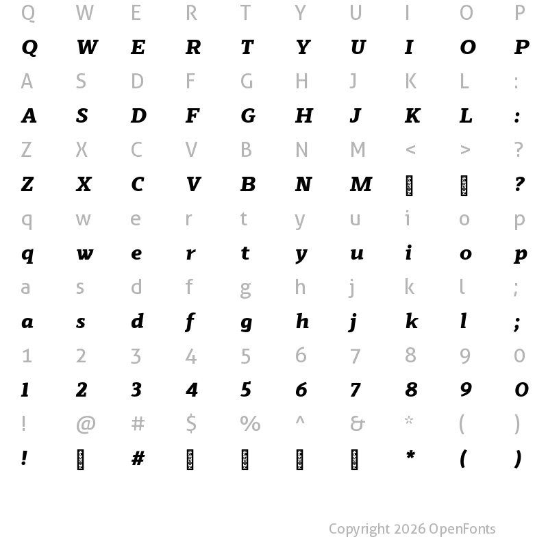 Character Map of Scharf Heavy Italic