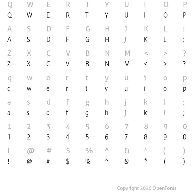 Character Map of Schnebel Sans ME Cond Light